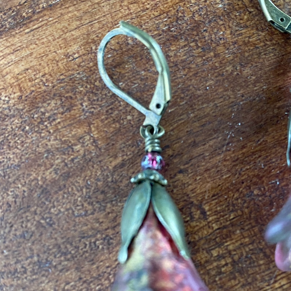 Vintage Lily-Style Earrings - 2 1/2" - Acrylic, Metal, Beads - Timeless Beauty - Picture 2 of 7